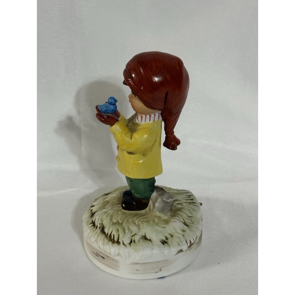 Vintage 1960s Gorham Japan Music Box Figurine Girl w Bird Hummel Style - Picture 5 of 10